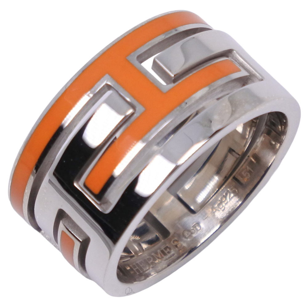 Hermes Move Ash ring, size 11, sterling silver 925 x enamel orange, approxima...